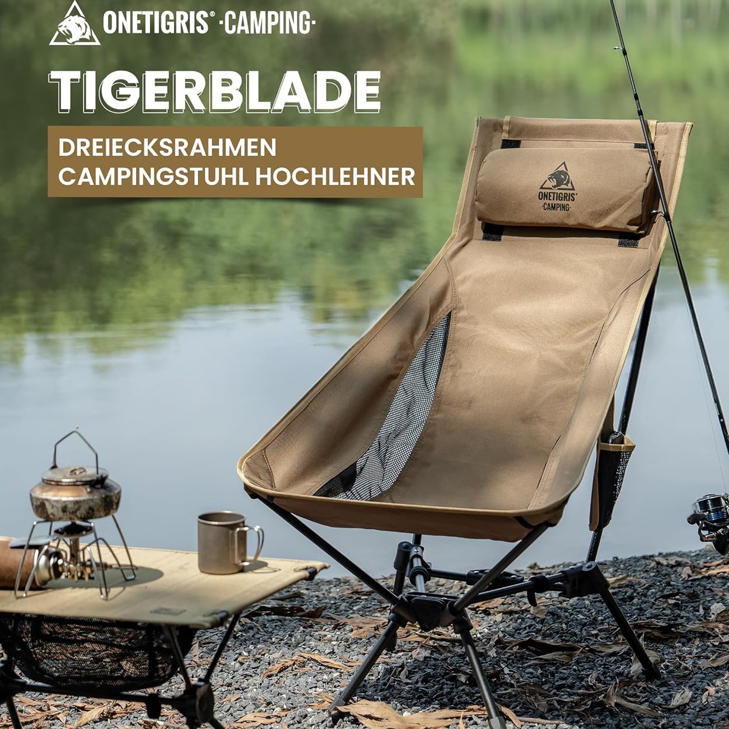 High Back Camping Chair with Headrest and Aluminium Frame