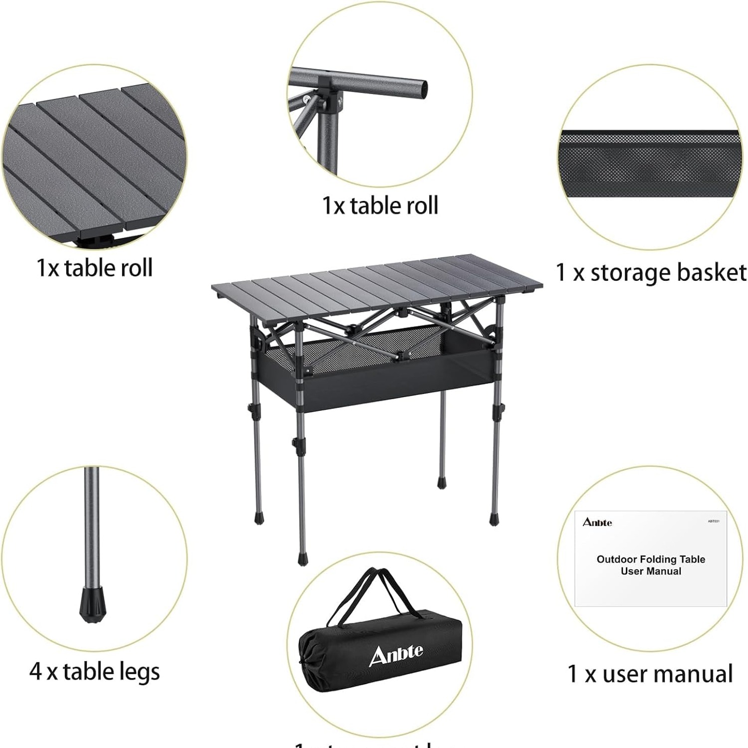 Anbte Roll Top Camping Table (3ft, Two Heights): image 8