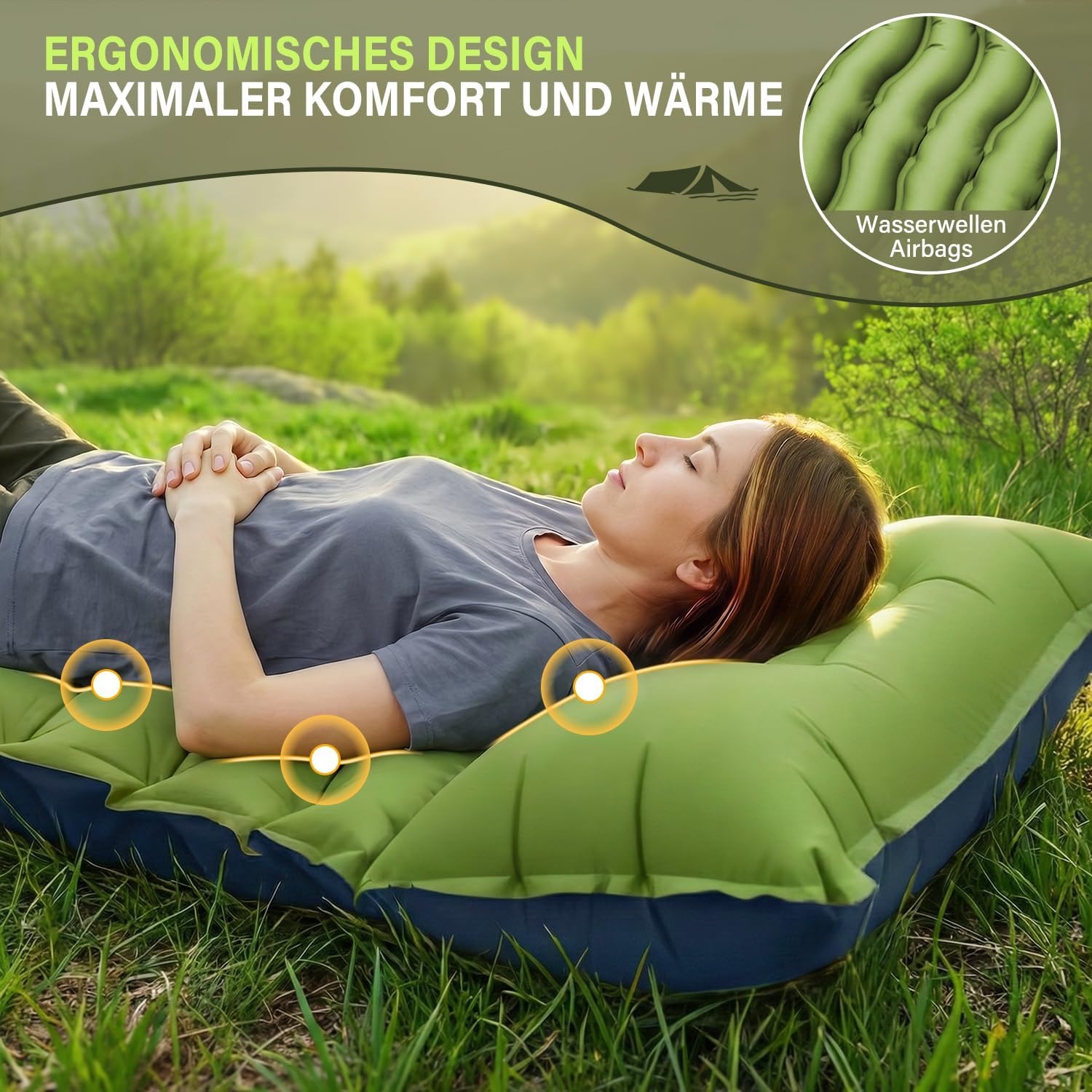 Foot Pump Camping Air Mattress with Built-In Pillow