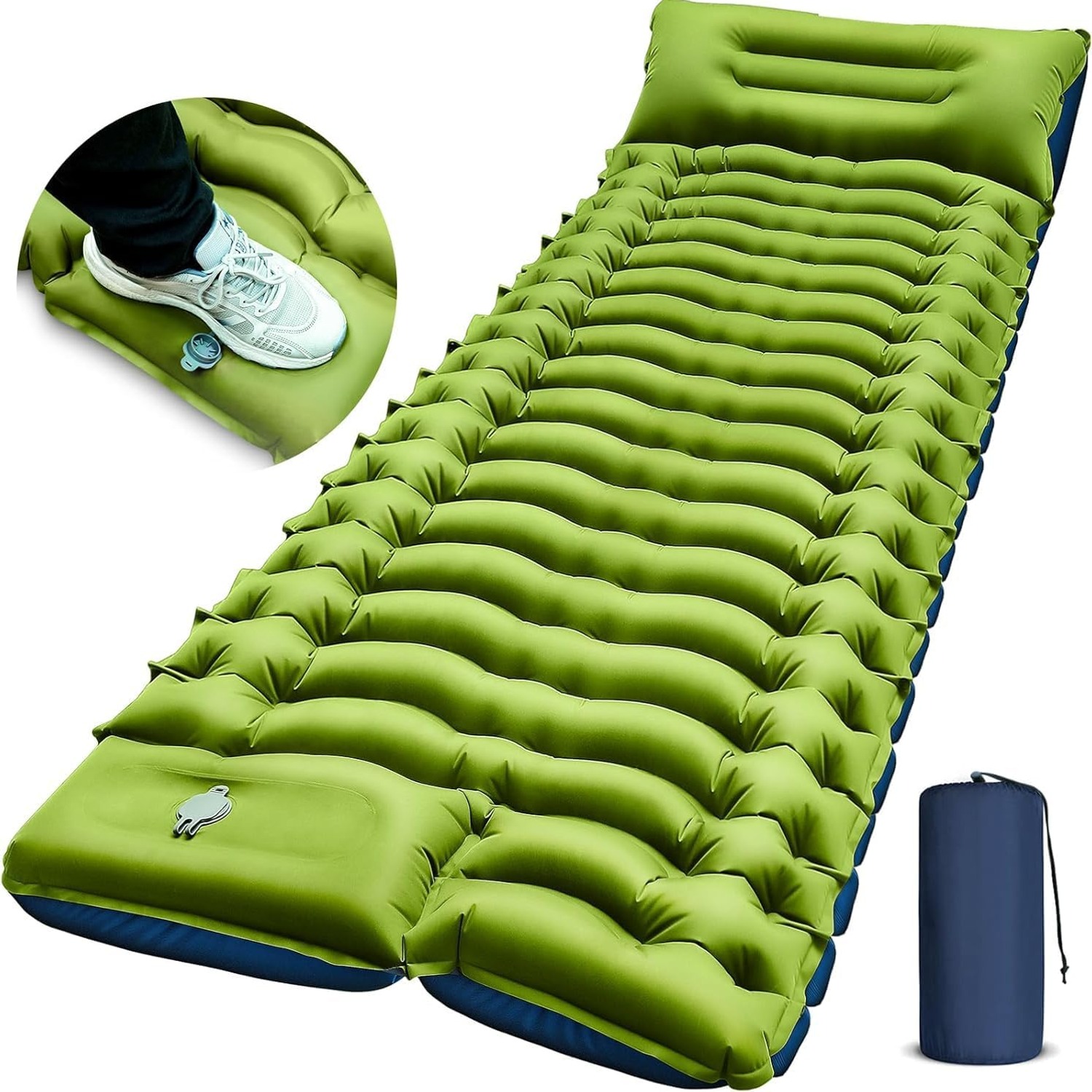 Foot Pump Camping Air Mattress with Built-In Pillow