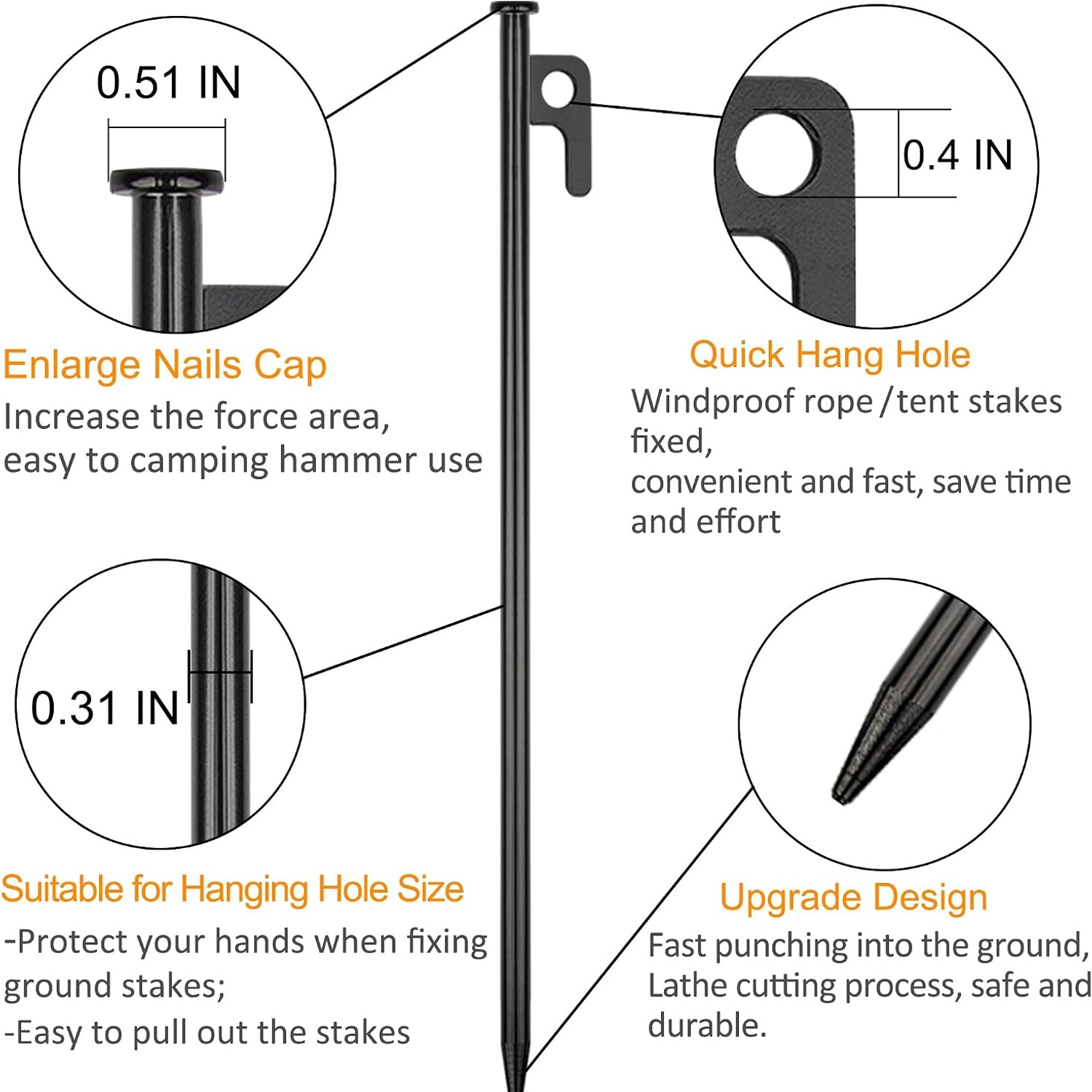Heavy Duty Forged Steel Tent Pegs 8 Pack: image 6